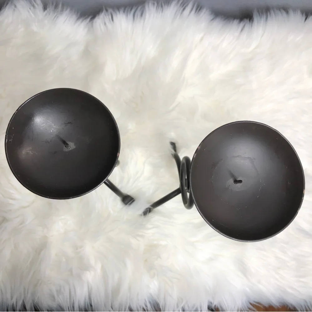 Dark Brown Metal Candle Holder Candlestick Set